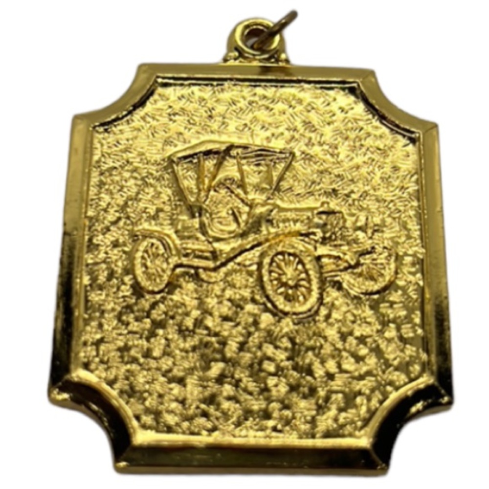 ANTIQUE OLD TIME CAR PENDANT MEDAL GOLD TONE VINTAGE